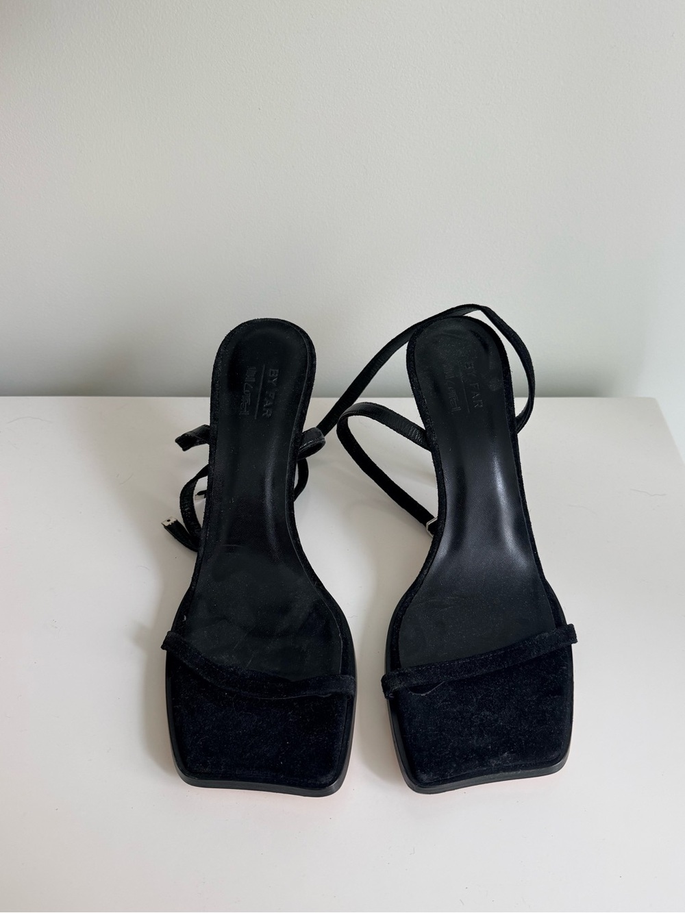 NWOT BY FAR x Mimi Cuttrell Black Strappy Square-Toe Heels